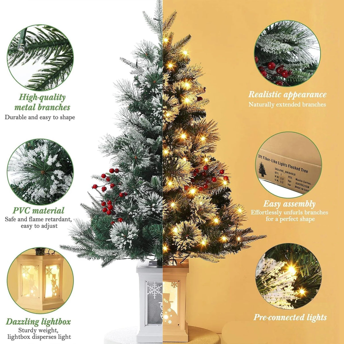 Pre Lit Artificial Christmas Tree With Potted Base And Lights
