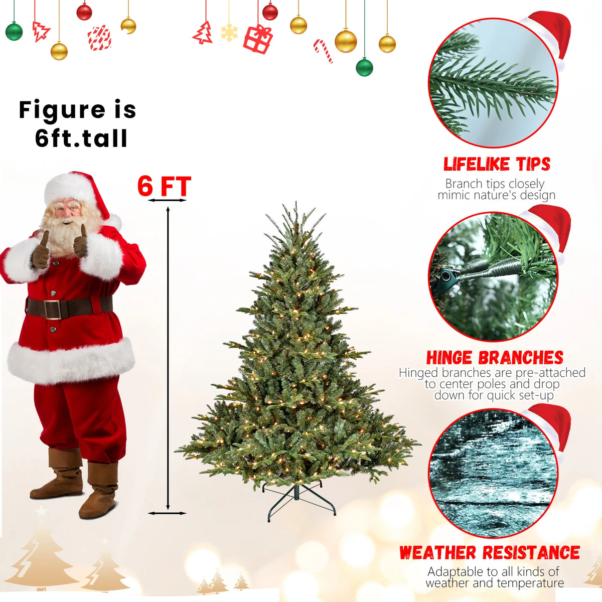 Pre-Lit Hinged Full Artificial Christmas Tree UL Certified Lights