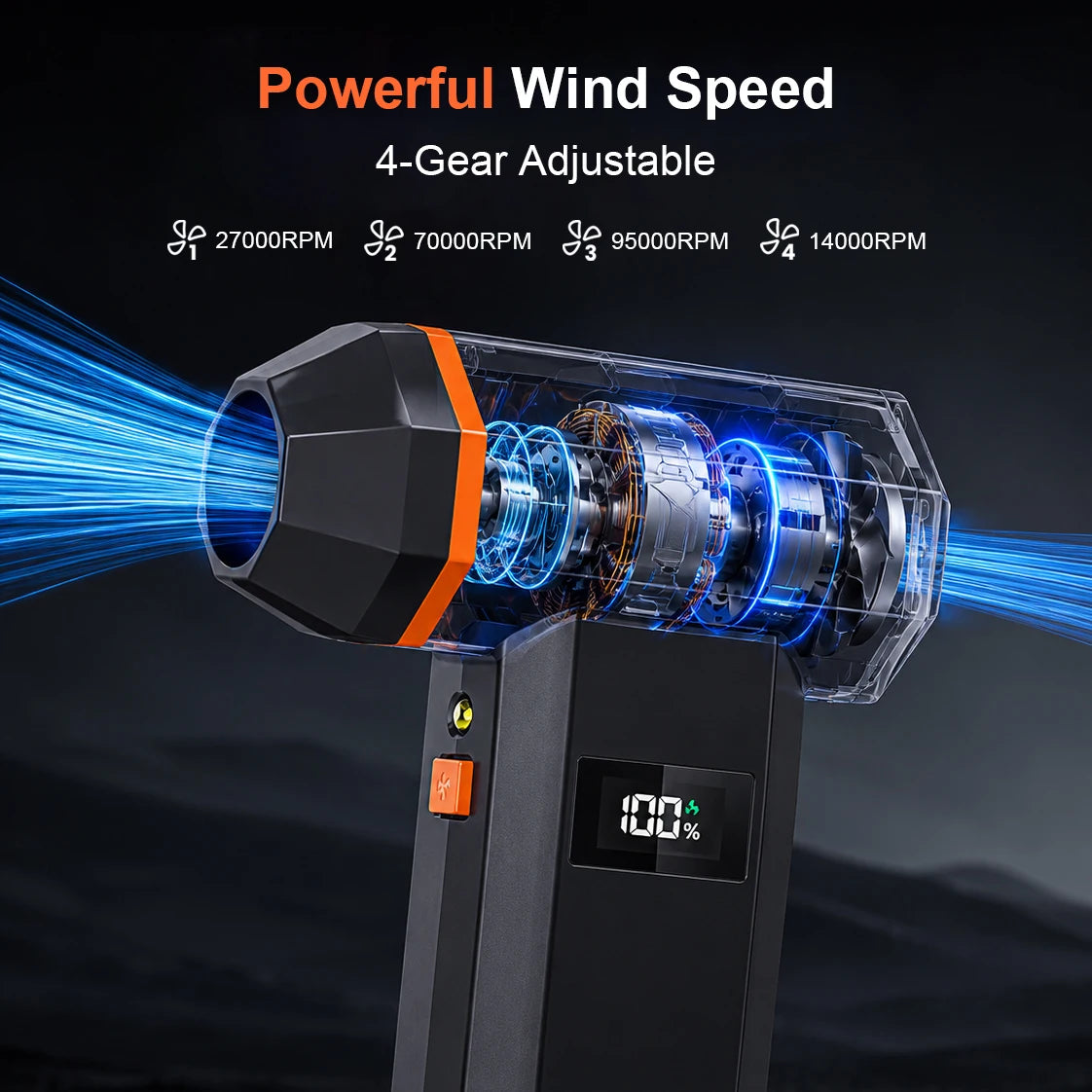 Powerful 140,000 RPM Cordless Air Blower & Vacuum – 220g Thrust, Rechargeable Dust Cleaner for Car Detailing, Keyboard & House – 4 Adjustable Speeds