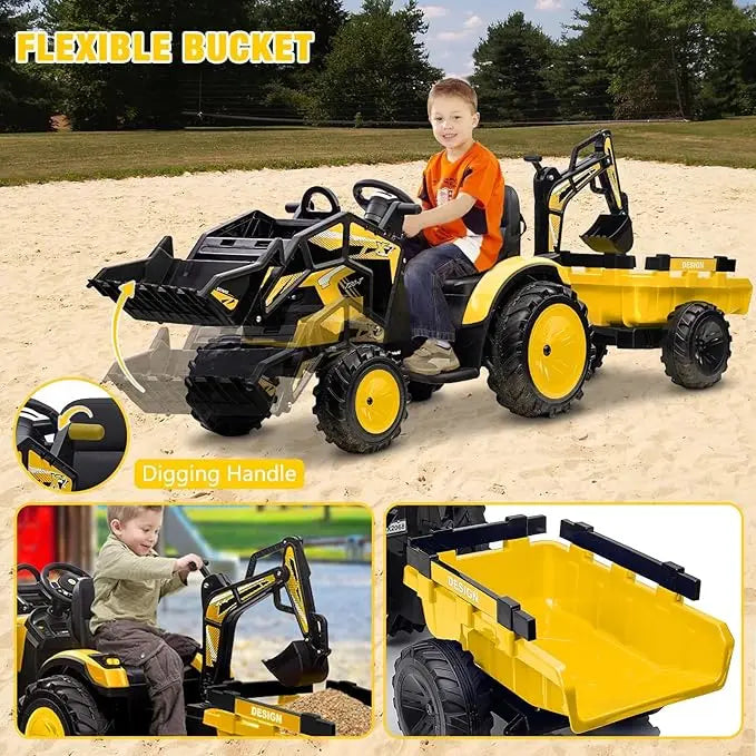 Kids Electric Ride On Tractor With Excavator Bulldozer Remote Control