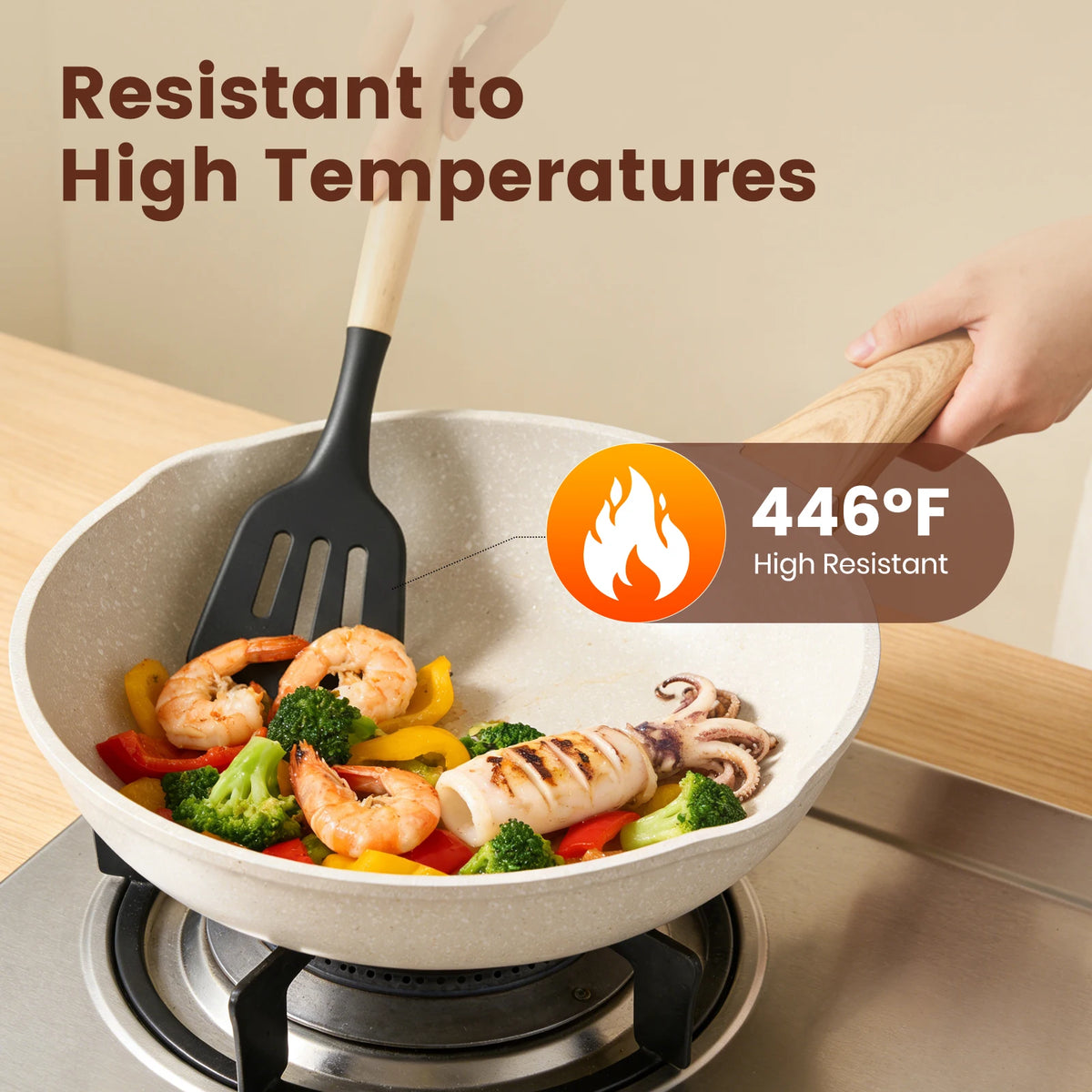 Silicone Wooden Handle 44-Piece Non-Stick  Kitchen Utensil Set Food-Grade Heat-Resistant Cookware Set for Kitchen & Baking