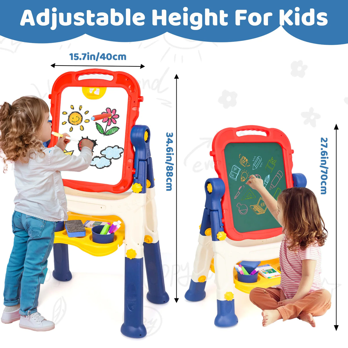 Kids' Art Easel, Adjustable Standing Rotatable Double-Sided Easel with Painting Additions for Youngsters Boys And Girls Age 3+ Years Old, Standing Art Easel, Ideal Birthday/Christmas/New Year Gifts for Kids