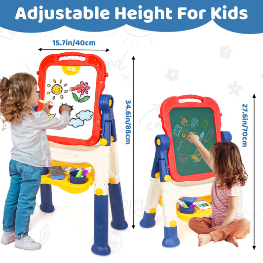 Kids' Art Easel, Adjustable Standing Rotatable Double-Sided Easel with Painting Additions for Youngsters Boys And Girls Age 3+ Years Old, Standing Art Easel, Ideal Birthday/Christmas/New Year Gifts for Kids