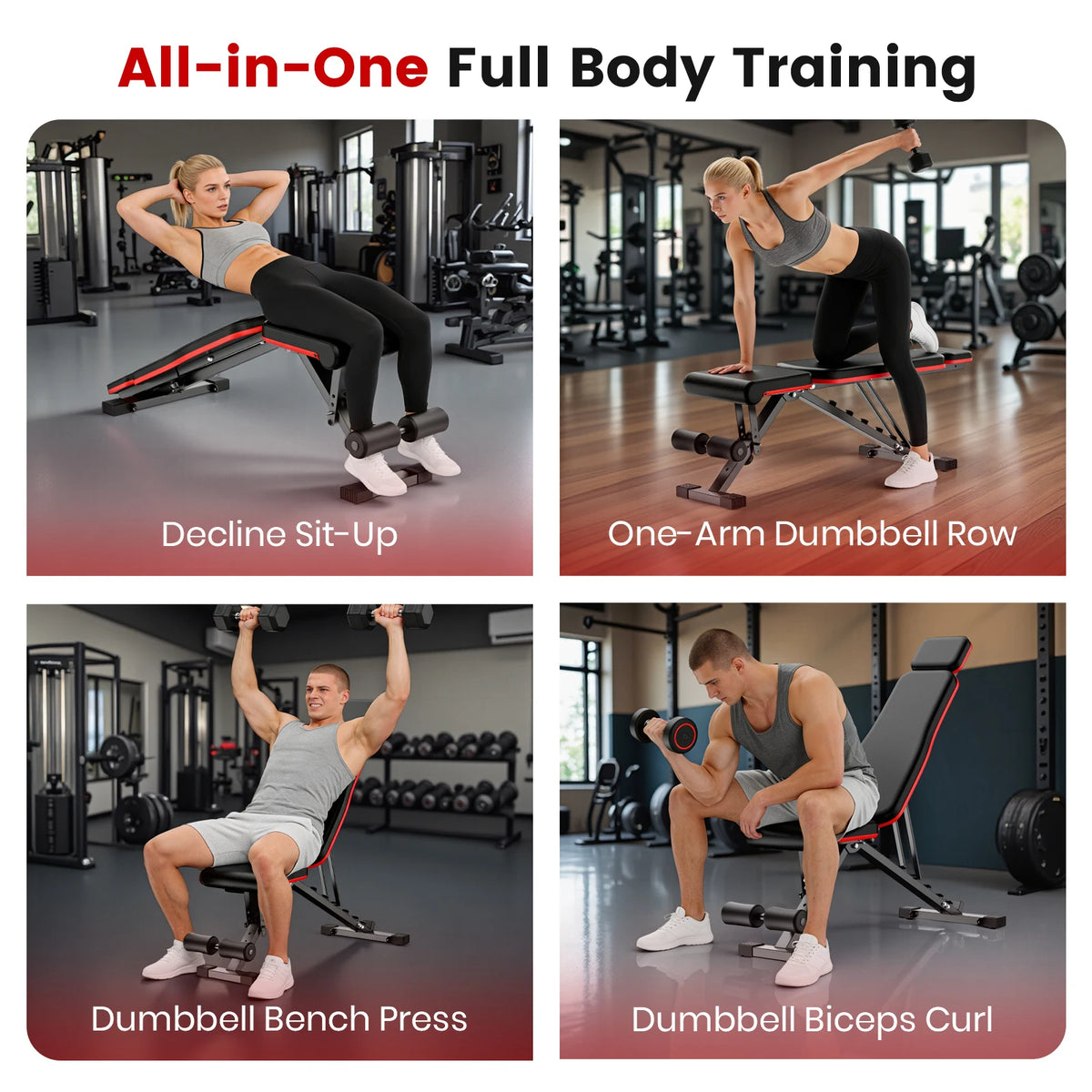 Multifunctional Foldable Dumbbell Bench Adjustable Home Gym Bench with 700 lb Capacity 6-Backrest Positions for Arms Muscle Chest Press Strength Training Full Body