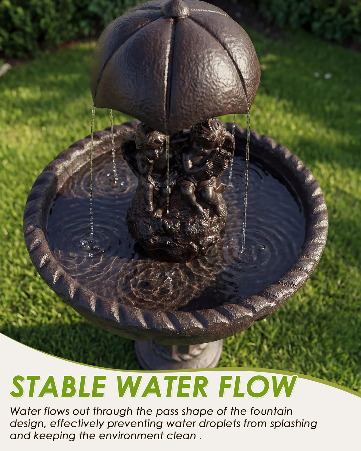 Solar Outdoor Cascading Water Fountain With Whisper Quiet Pump