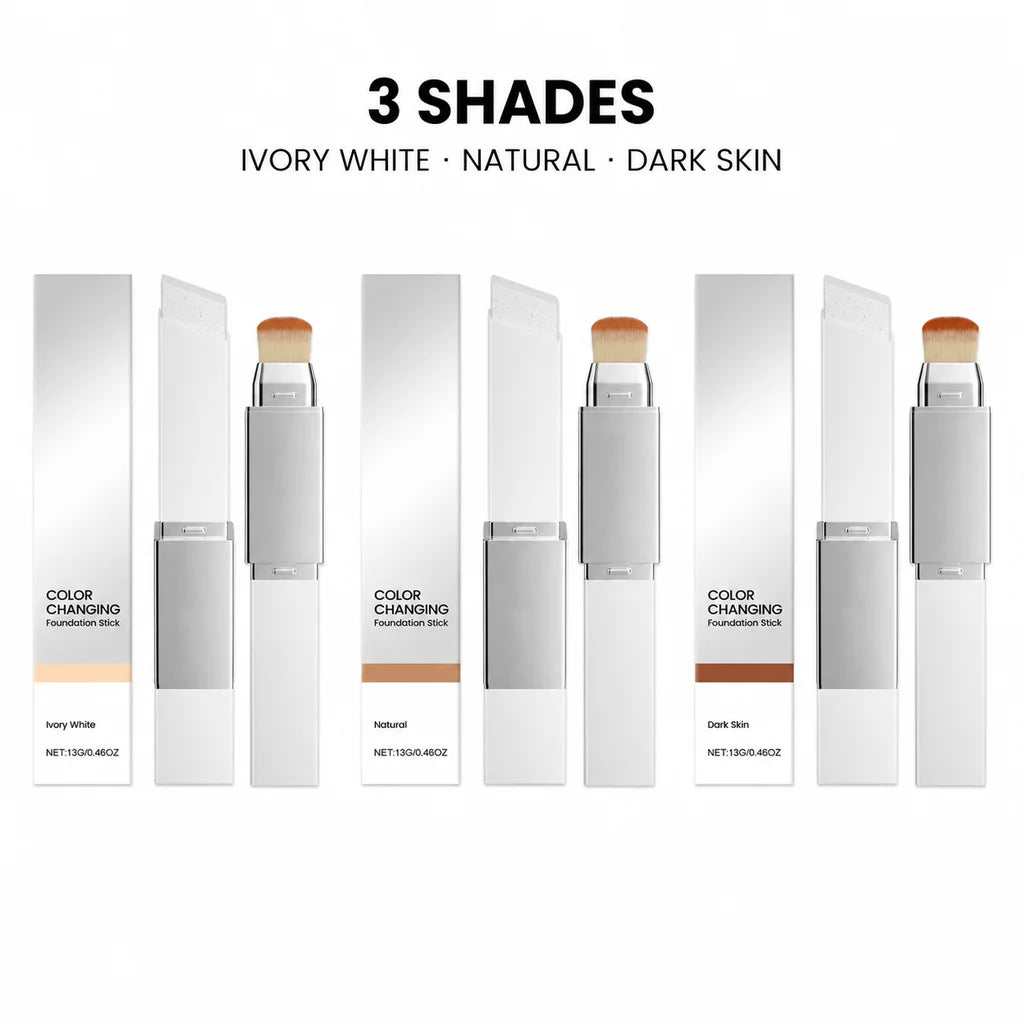 Color Changing Foundation Stick Waterproof Sweatproof Lightening Full Coverage Concealer 2 in 1 Stick Foundation Makeup Brushes