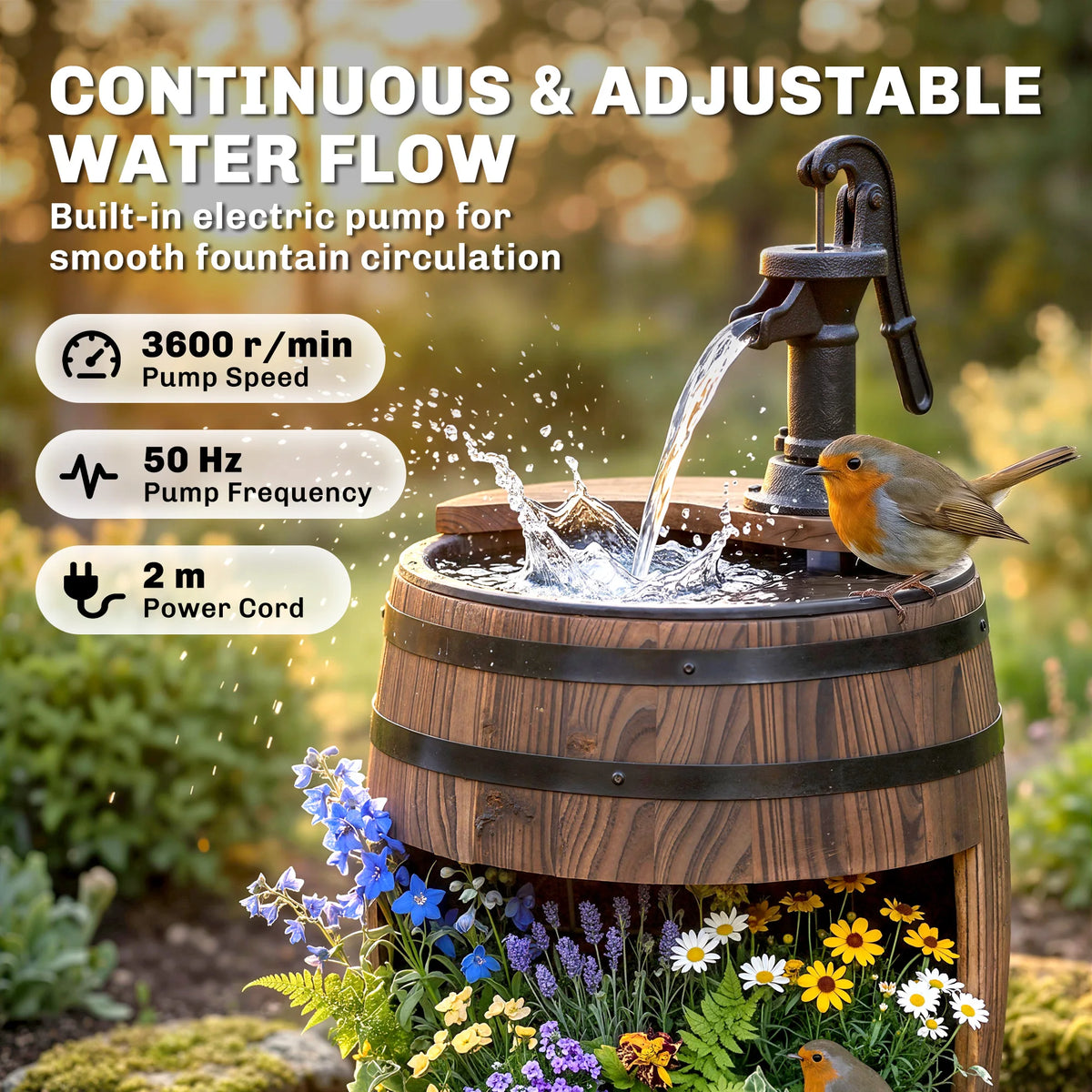 Outsunny Wooden Water Pump Fountain For Garden And Patio Decor