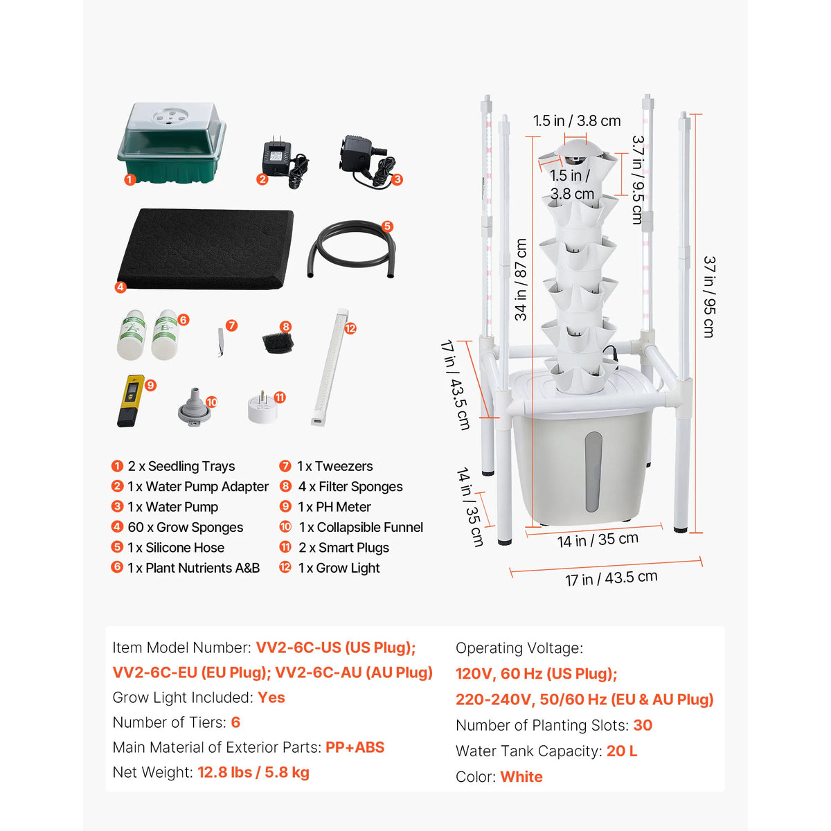 SucceBuy Hydroponic Tower 20/30/45/50 Pods 4/6/9/10 Tiers Hydroponics Growing System Kit with 20L Water Tank & Pump for Herbs