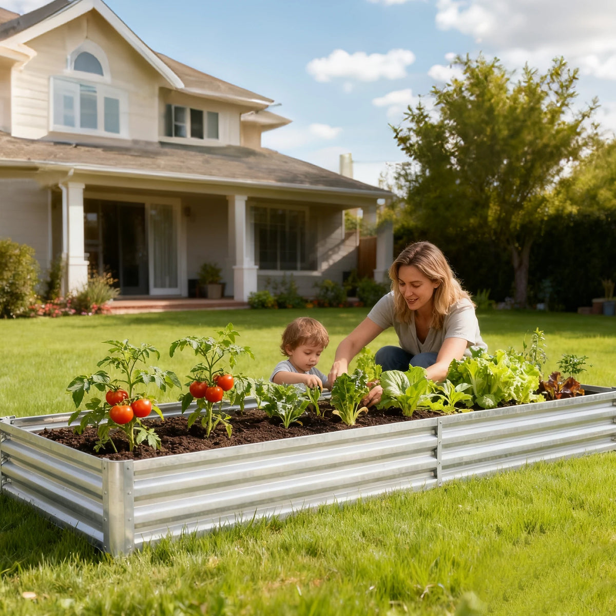JHK 6x3x2ft Large Metal Garden Bed Galvanized Raised Garden Bed with Cover Planter Box Outdoor for Deep-Rooted Vegetables Flower