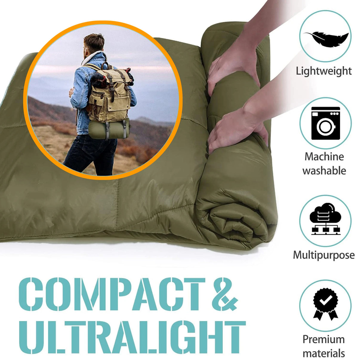 Lightweight Down Alternative Puffy Camping Blanket For Travel And Outdoors