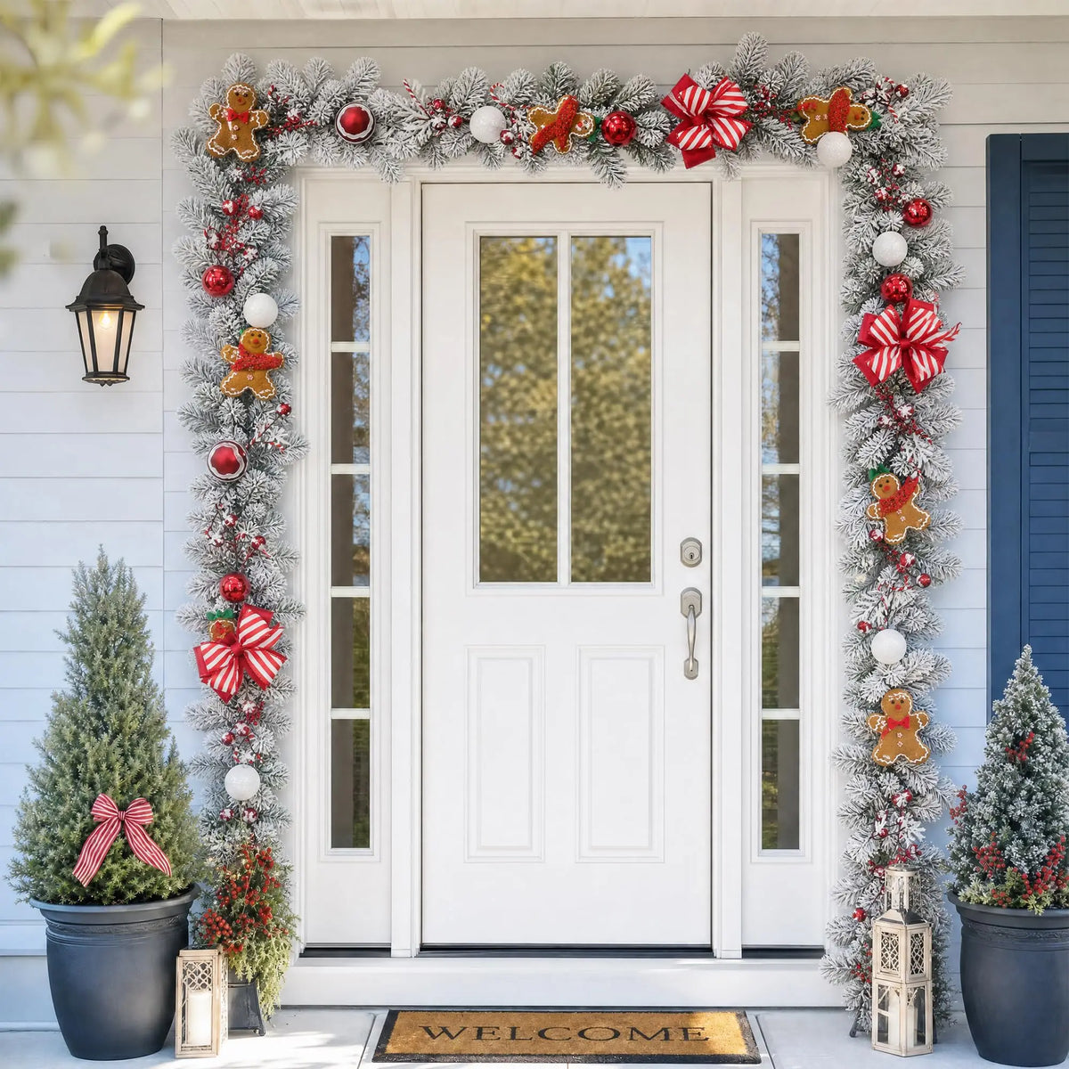 6FT Pre-Lit Gingerbread Christmas Garland With 20 LED Lights, 8 Modes Timer, Red Bows Berries Candy Balls For Mantel Stair Decor