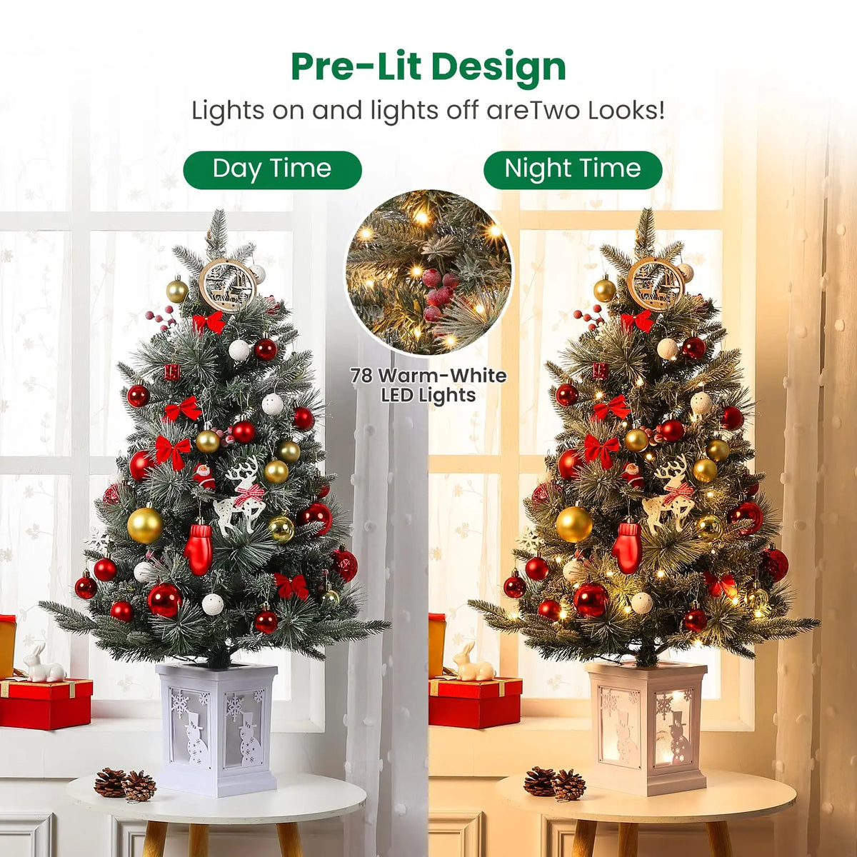 Battery Powered Artificial Christmas Tree With Led Lights And Timer