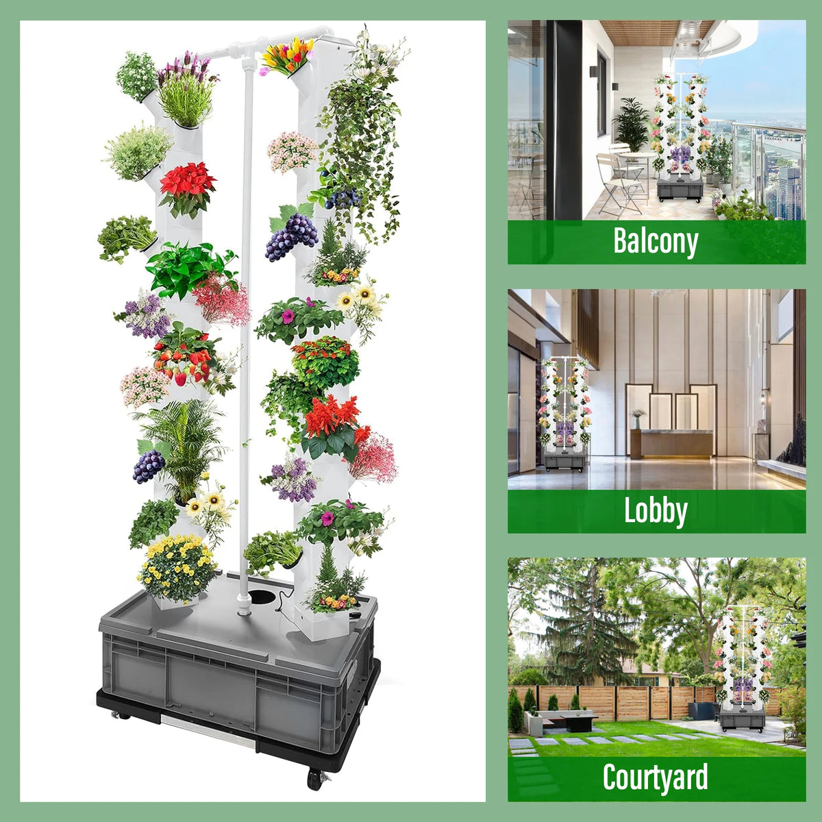 65in Vertical Hydroponic Garden Tower with 56 Planting Holes 18W Water Pump for Leaf Plants
