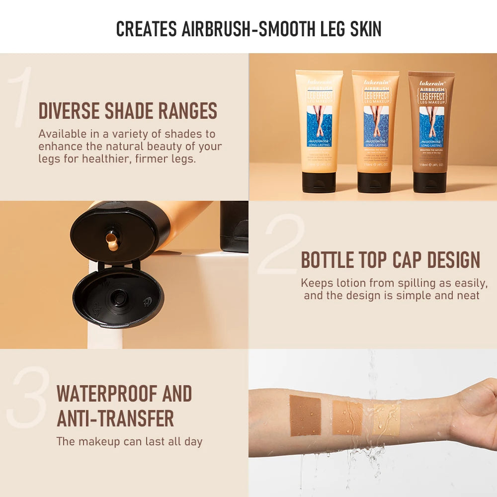 3colors Leg Makeup Moisturizing Liquid Body Foundation Fake Tan Cream Tanning Body Waterproof Long-lasting Lotion Even Skin Tone